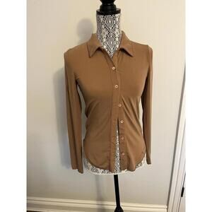 Aritzia Wilfred jersey button up top brown